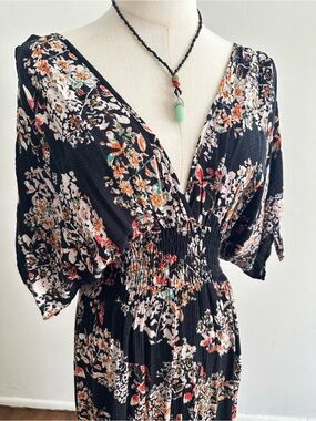 Lovestitch Black Floral Dress with Pink, Cream & Green Accents
